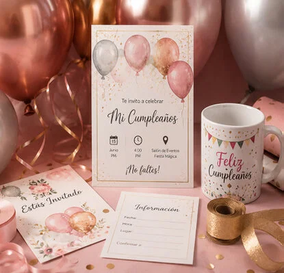 Diseño de Tarjetas  de invitacion Personalizadas, Empaques de regalo personalizados, bombas para fiestas, material para decorar fiestas eventos
